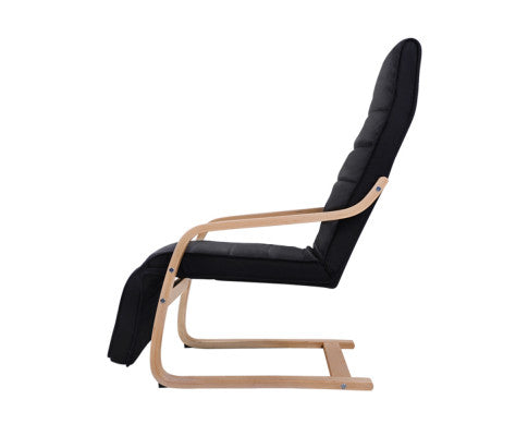 Fabric Armchair with Adjustable Footrest - Black Artiss