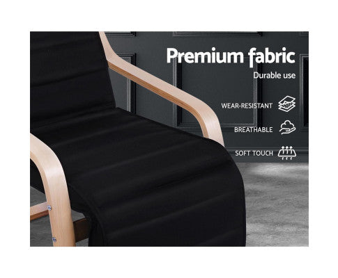Fabric Armchair with Adjustable Footrest - Black Artiss