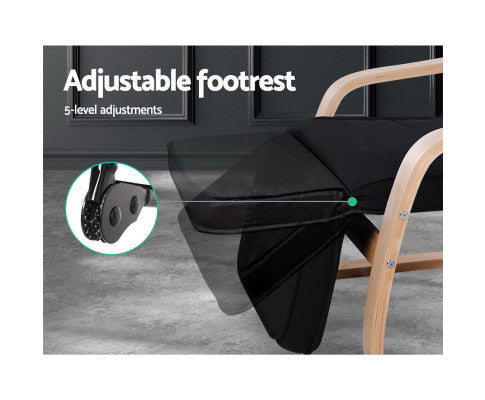 Fabric Armchair with Adjustable Footrest - Black Artiss