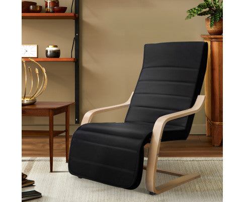 Fabric Armchair with Adjustable Footrest - Black Artiss