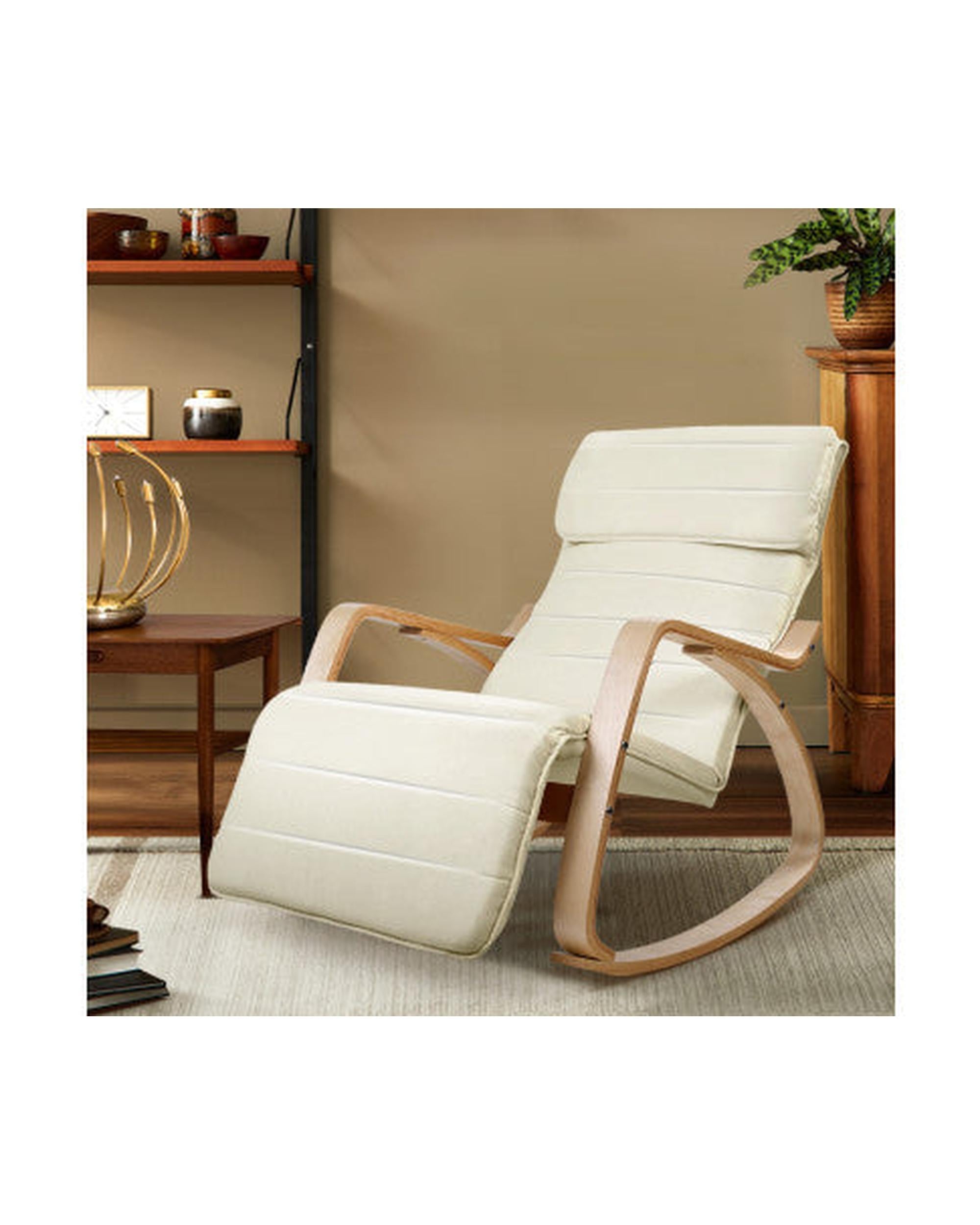 Fabric Rocking Armchair with Adjustable Footrest - Beige Artiss