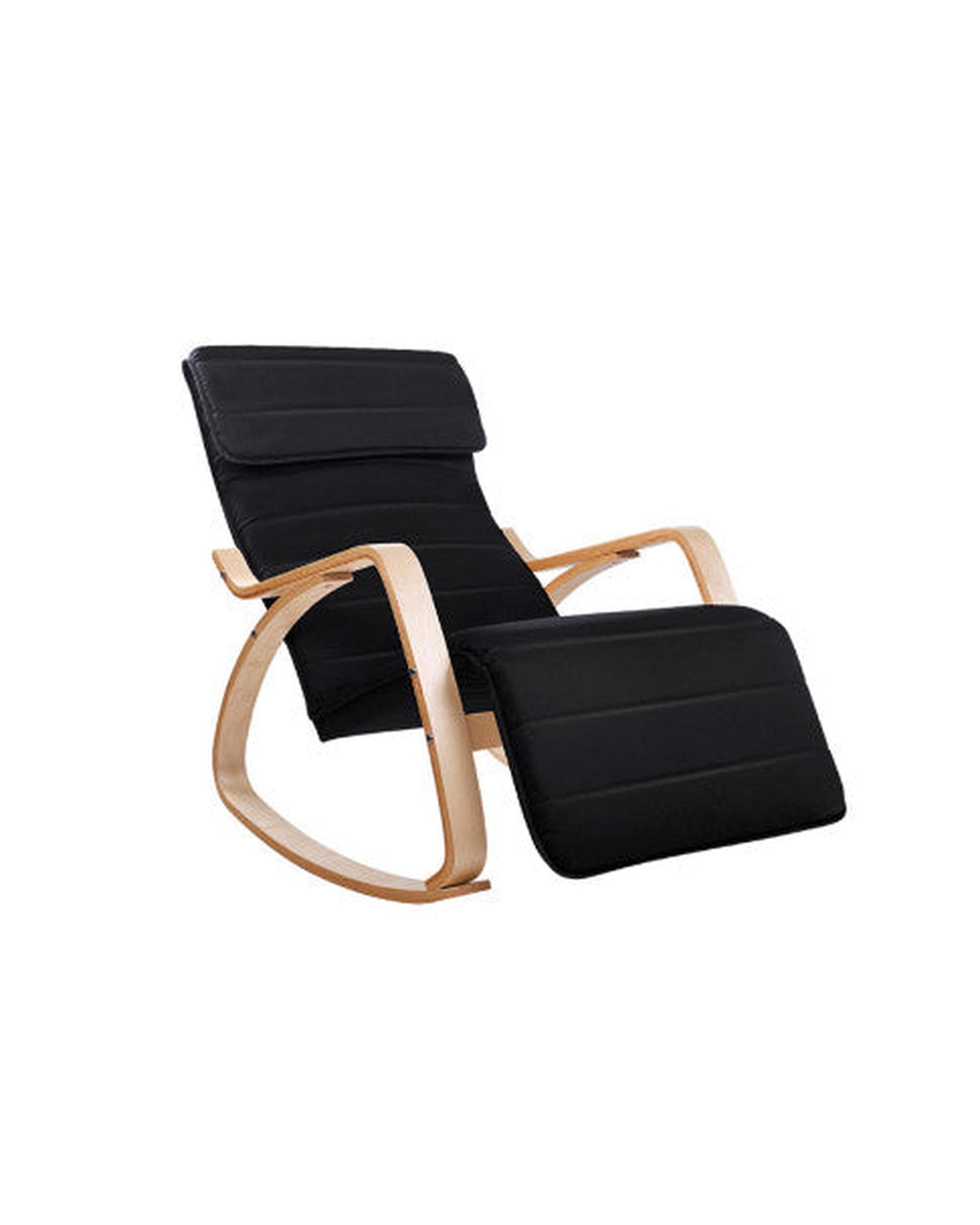 Fabric Rocking Armchair with Adjustable Footrest - Black Artiss