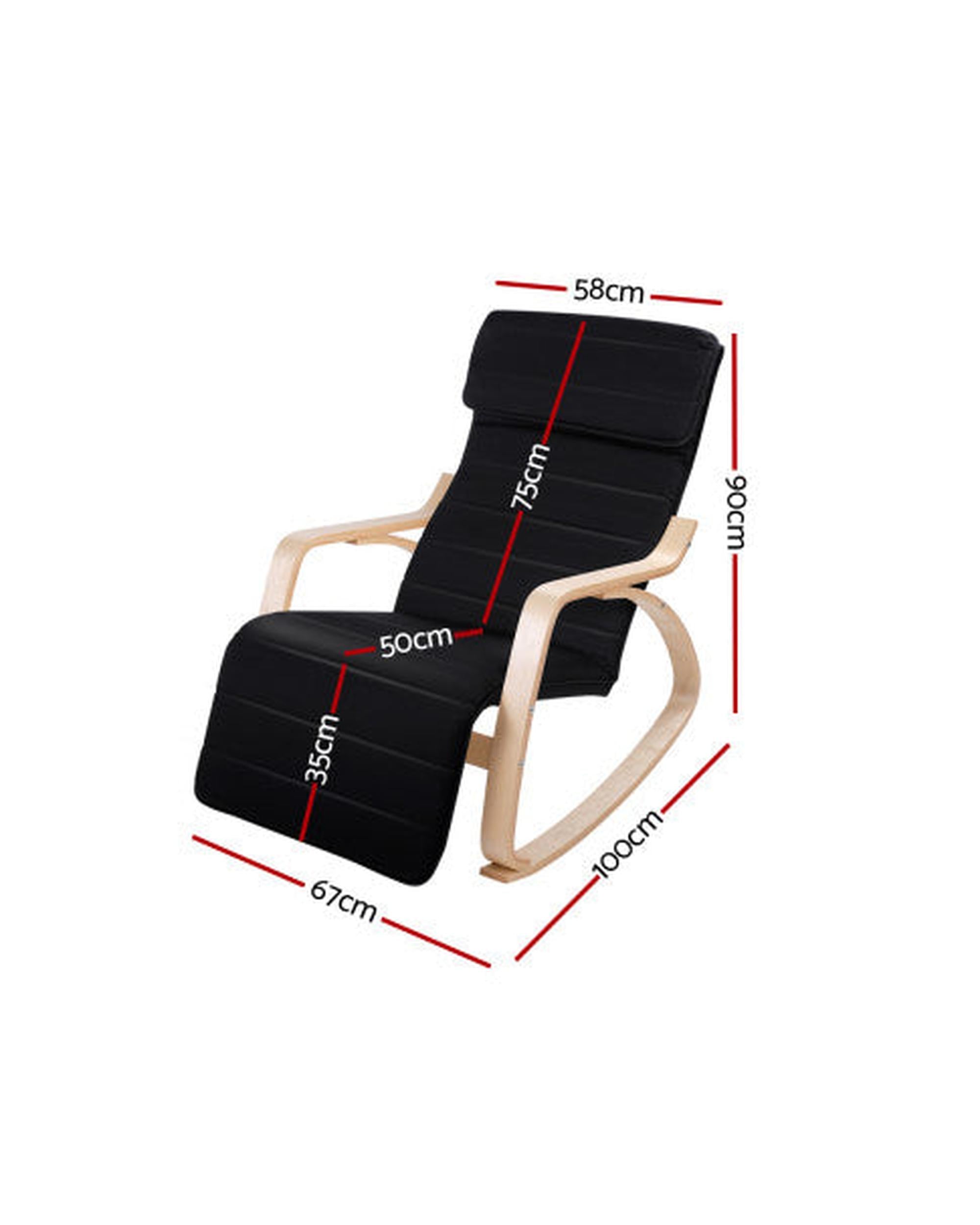 Fabric Rocking Armchair with Adjustable Footrest - Black Artiss