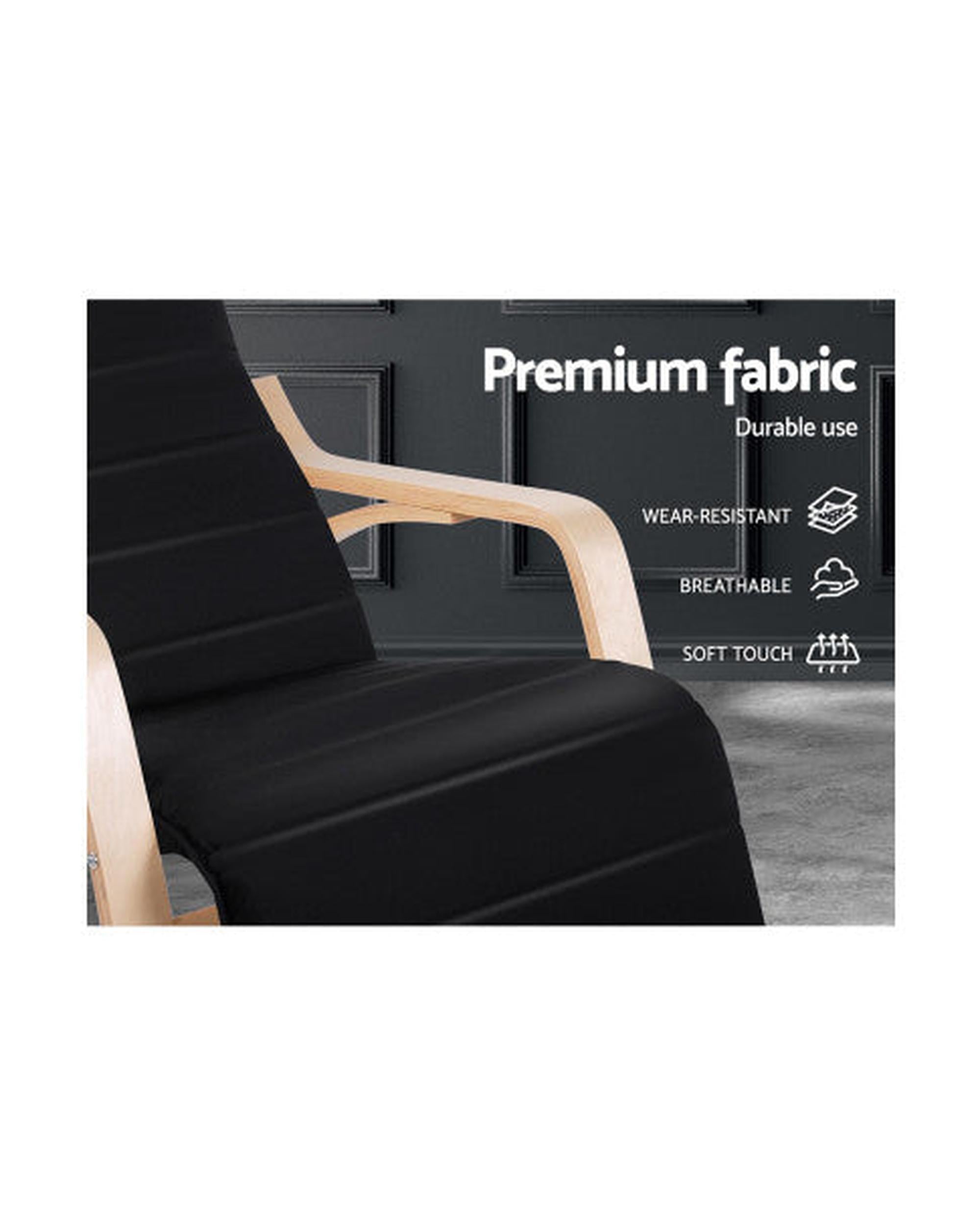 Fabric Rocking Armchair with Adjustable Footrest - Black Artiss