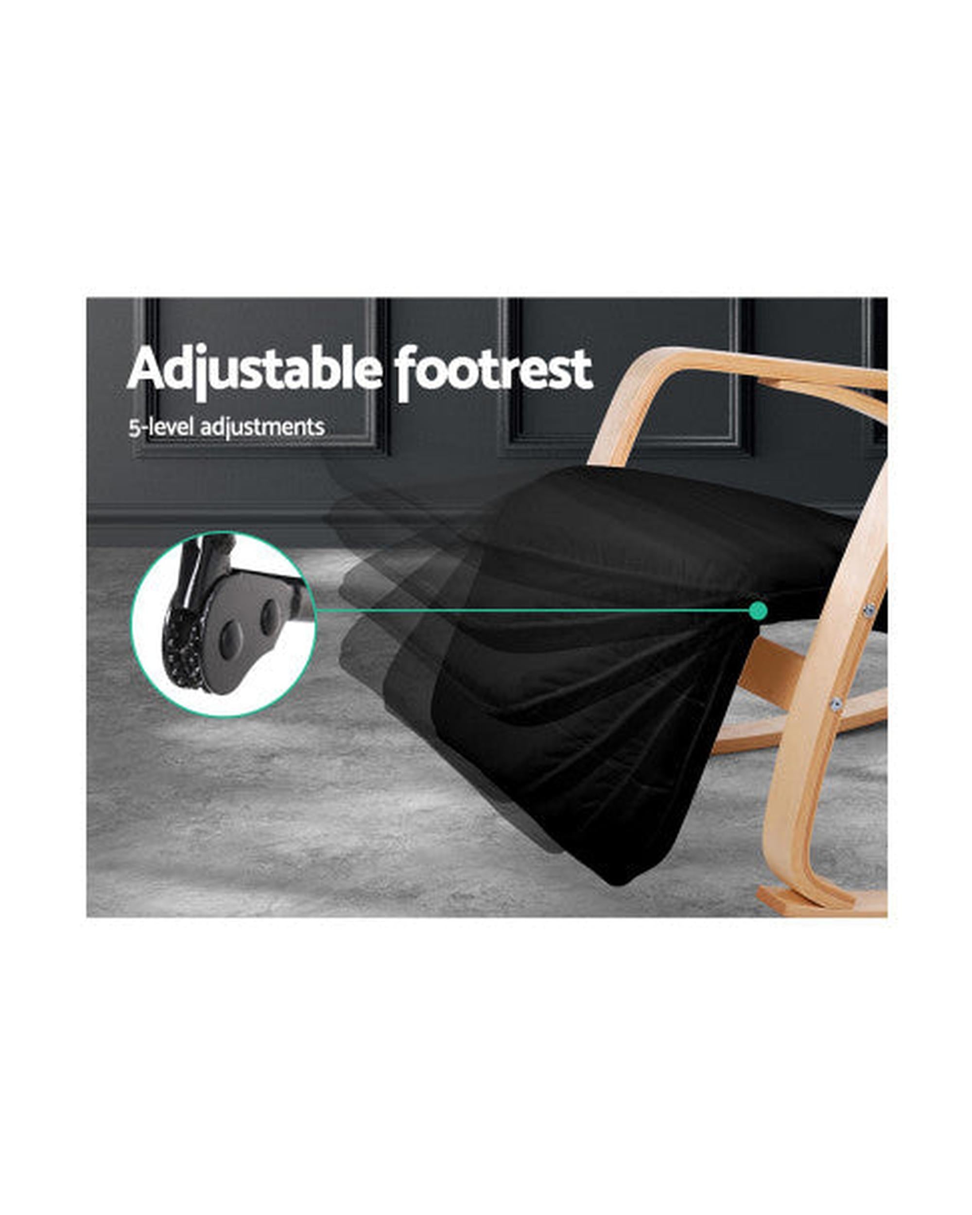 Fabric Rocking Armchair with Adjustable Footrest - Black Artiss