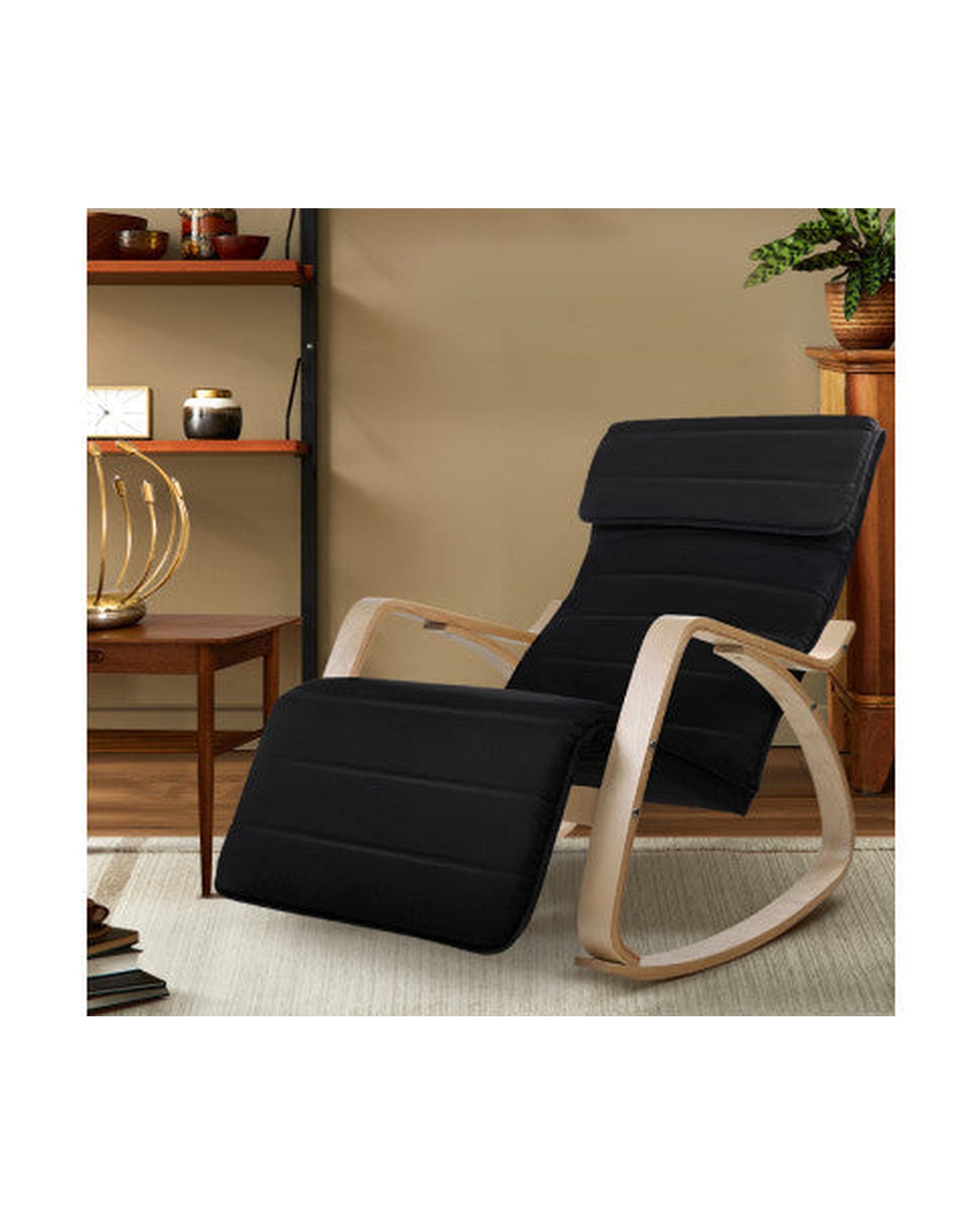 Fabric Rocking Armchair with Adjustable Footrest - Black Artiss