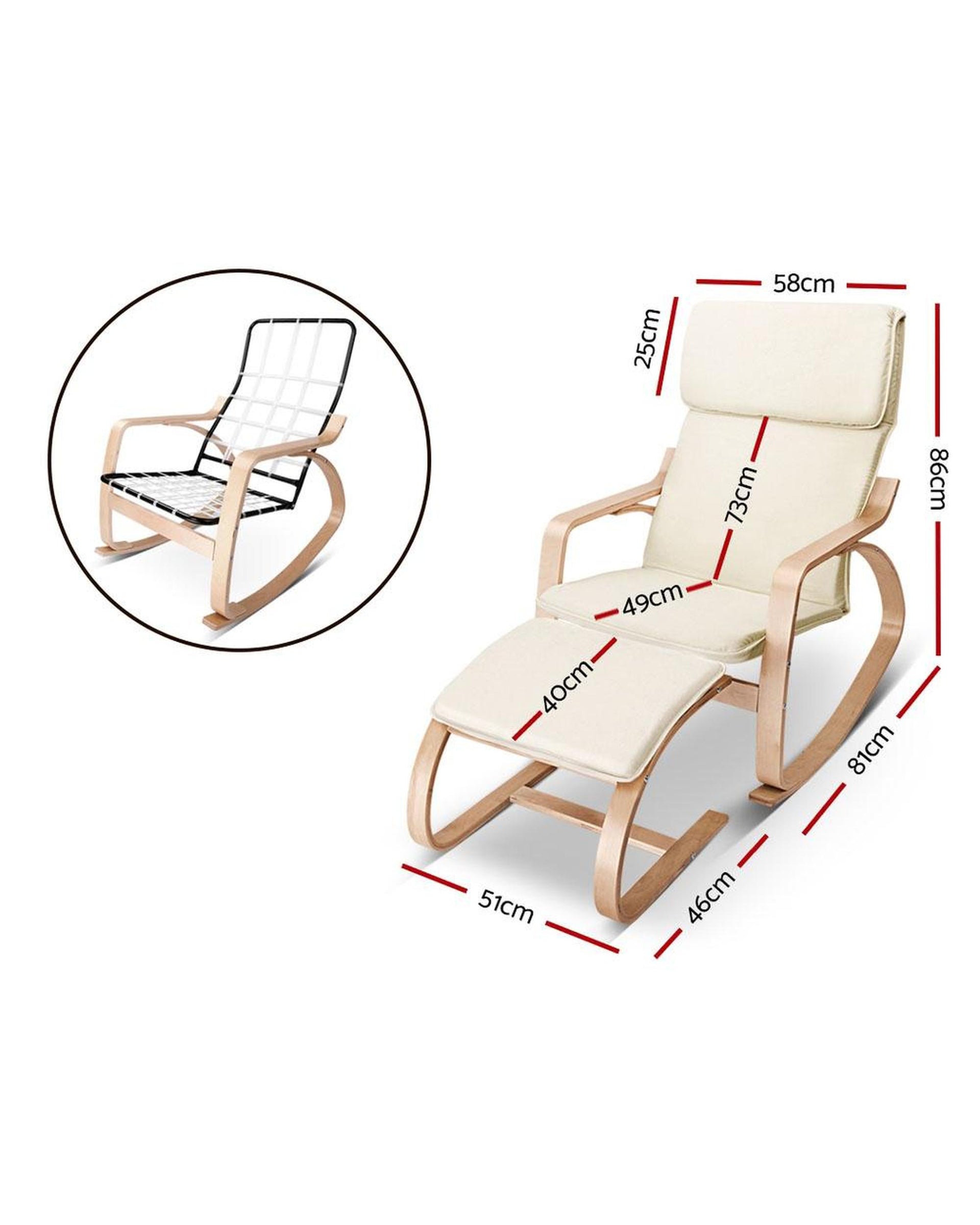 Wooden Armchair with Foot Stool - Beige Artiss