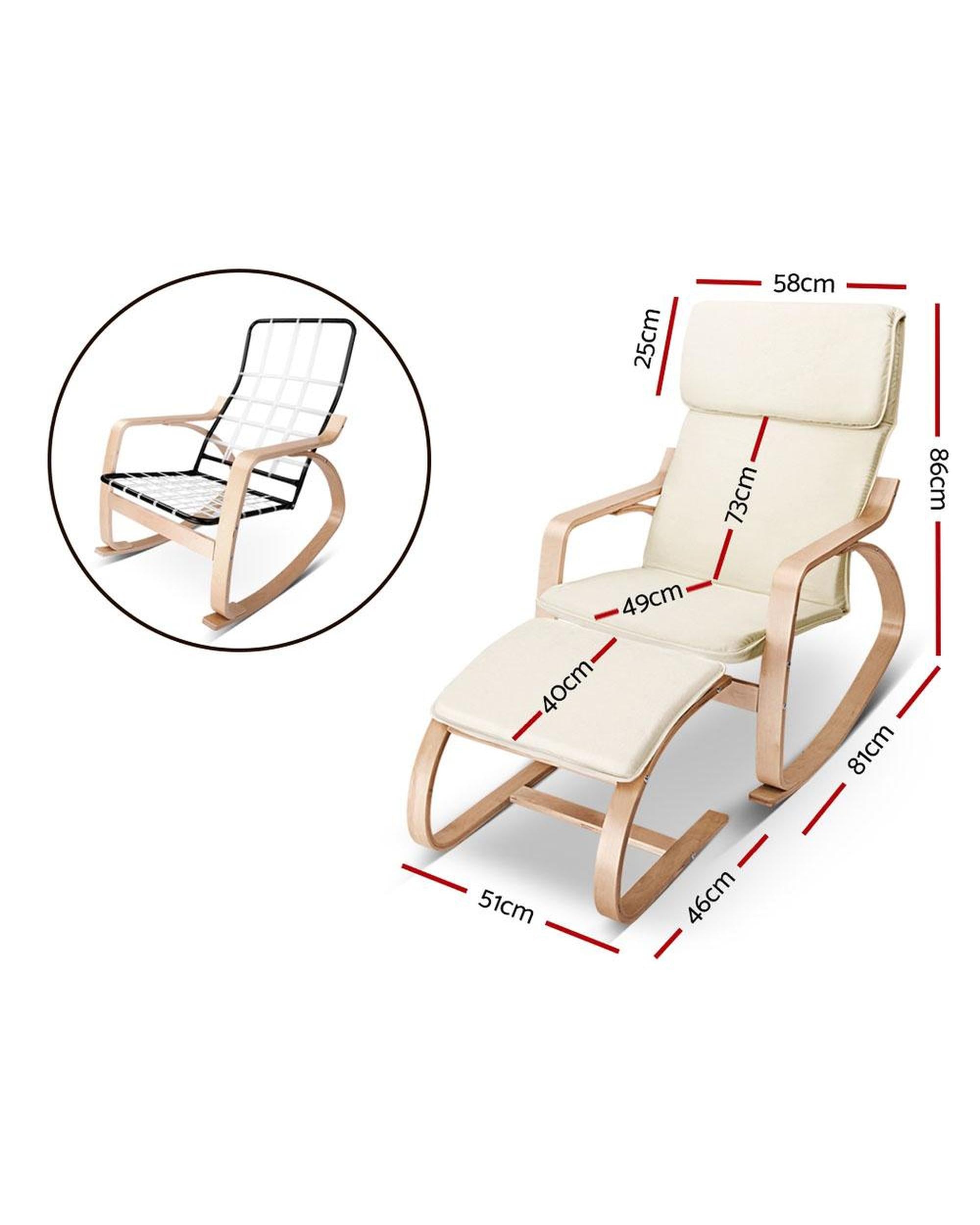 Wooden Armchair with Foot Stool - Beige Artiss