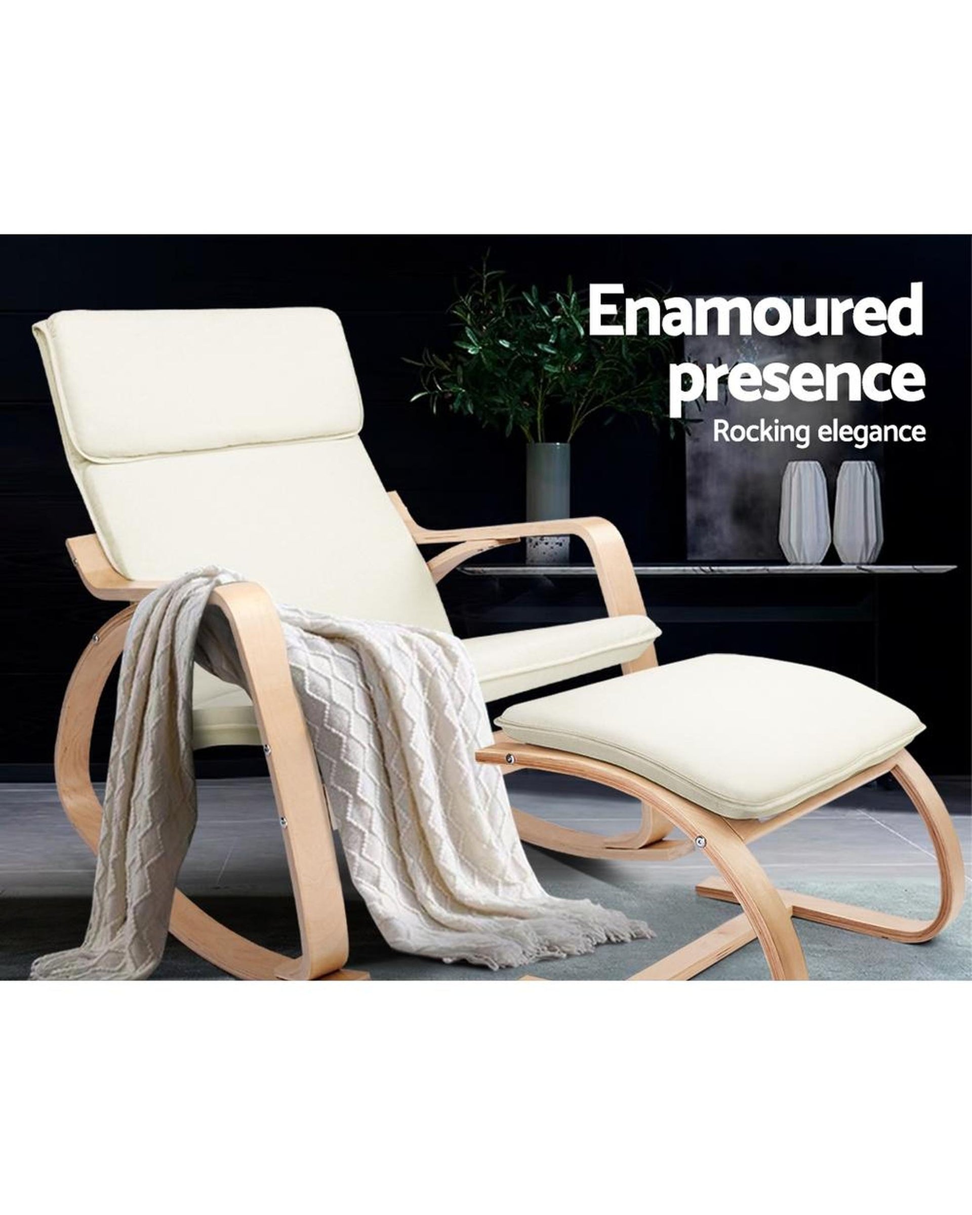 Wooden Armchair with Foot Stool - Beige Artiss