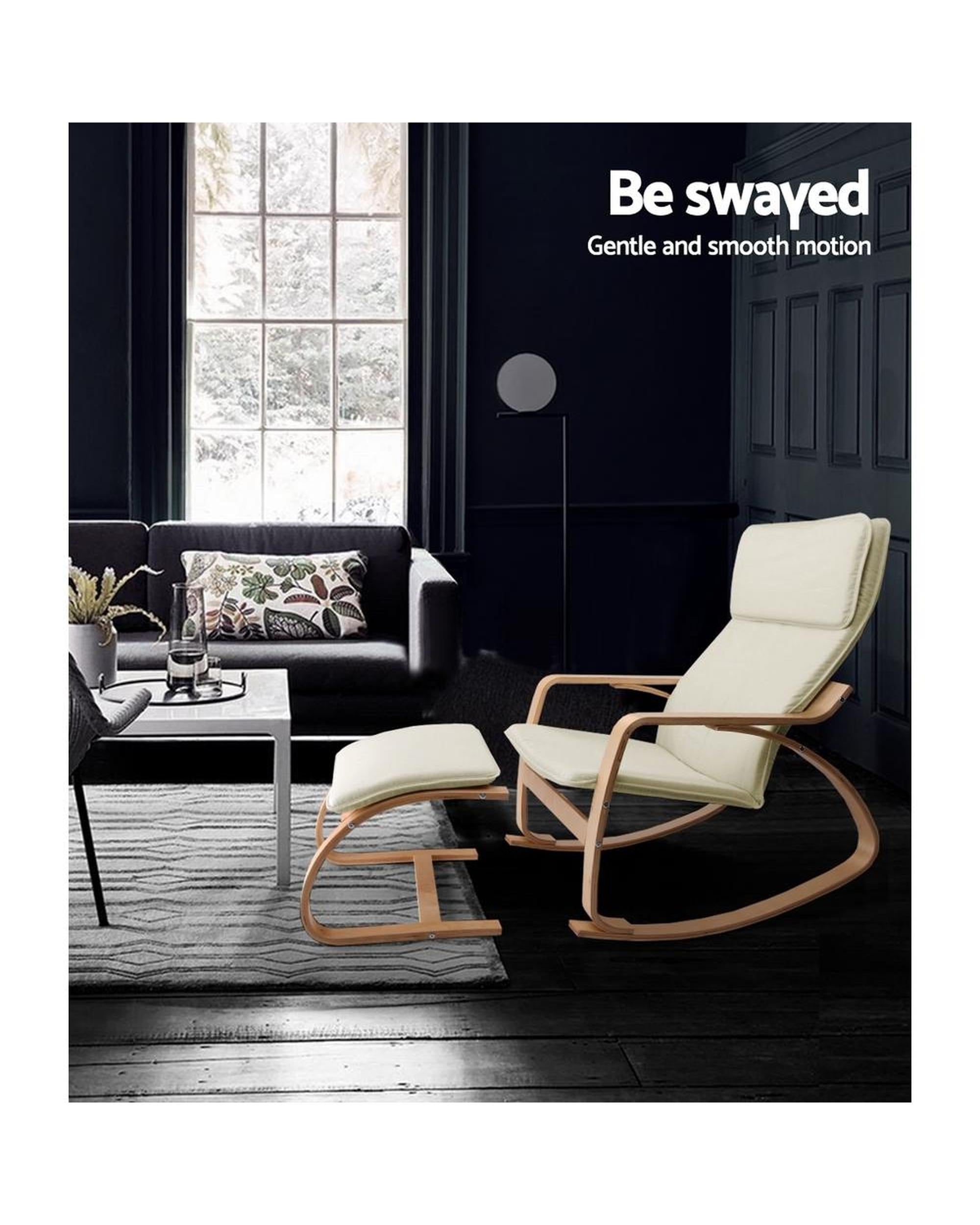 Wooden Armchair with Foot Stool - Beige Artiss