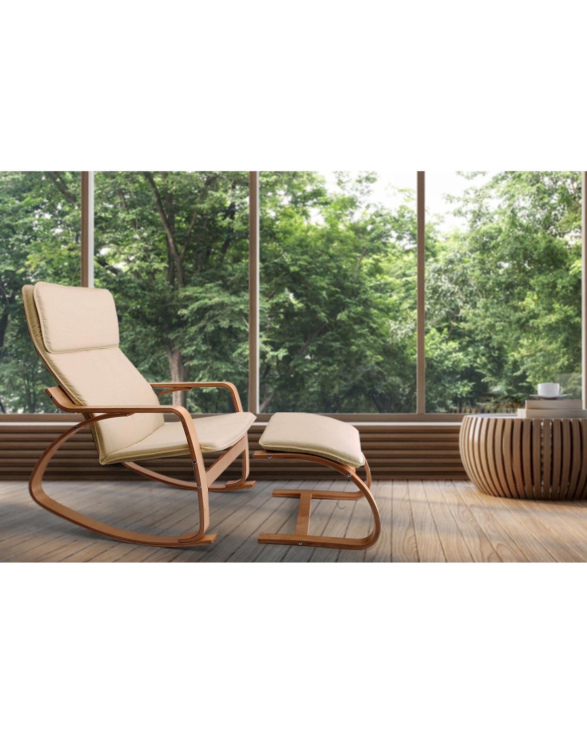 Wooden Armchair with Foot Stool - Beige Artiss