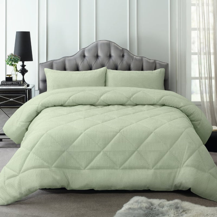 Accessorize Waffle Sage 3 Piece Jacquard Comforter Set Accessorize