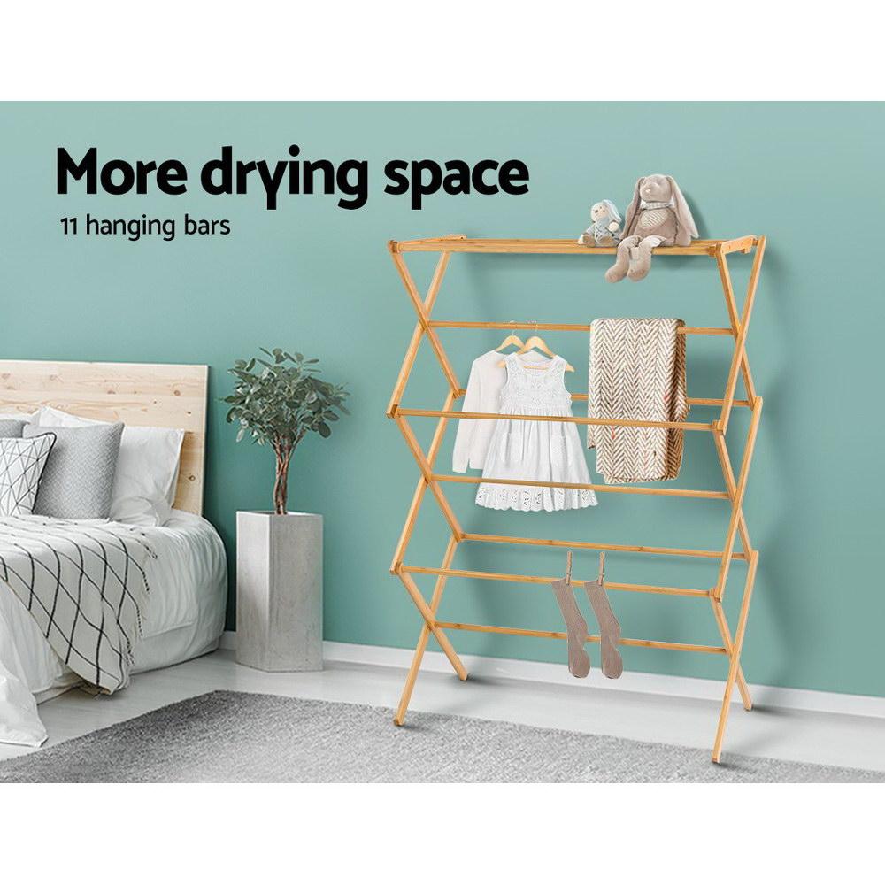 Bamboo Clothes Dry Rack Folable Towel Hanger Laundry Drying Artiss