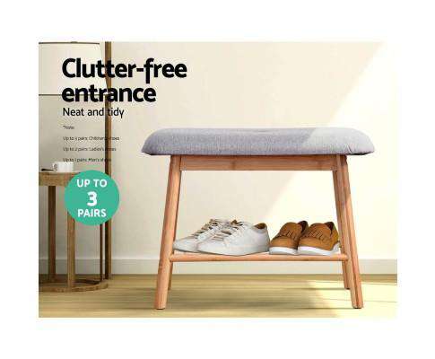 Shoe Rack Seat Bench Chair Shelf Organisers Bamboo Grey Artiss