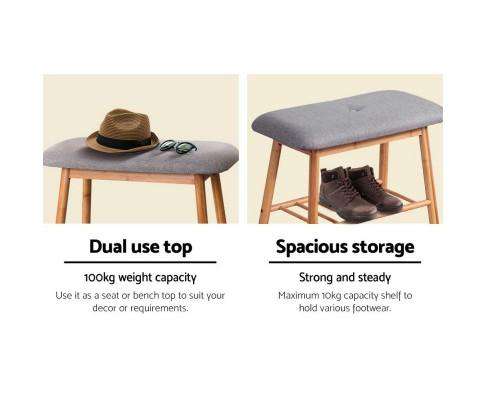 Shoe Rack Seat Bench Chair Shelf Organisers Bamboo Grey Artiss