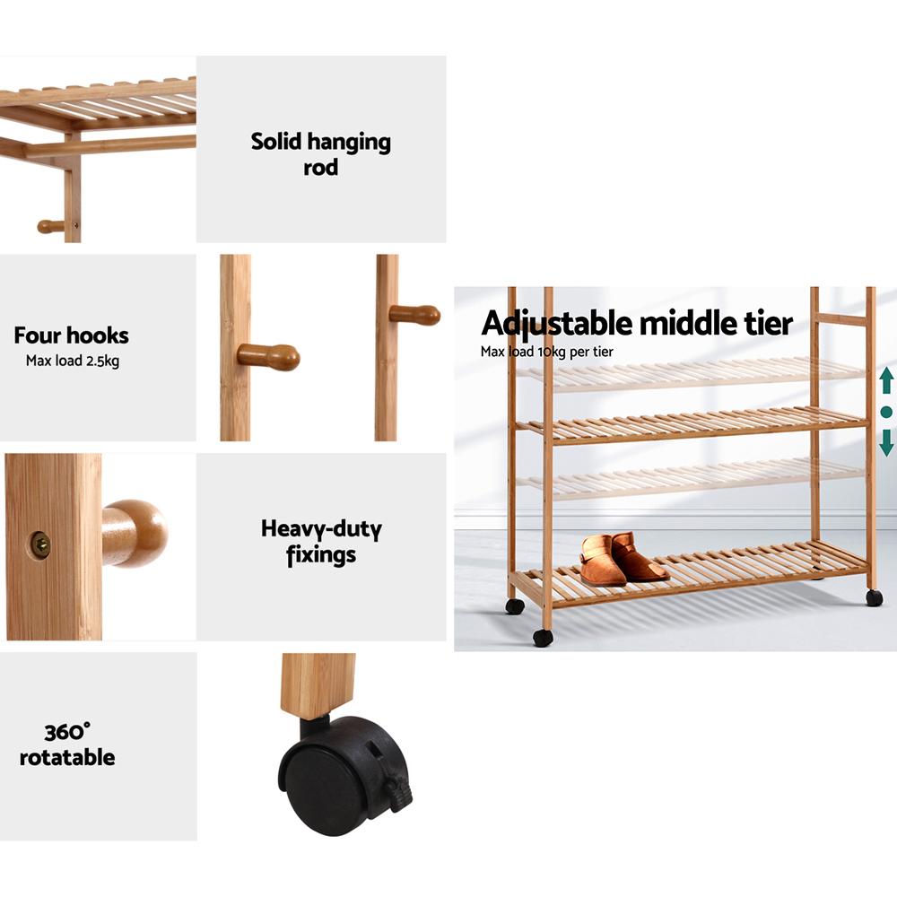 Bamboo Clothes Rack Coat Stand Garment Hanger Wardrobe Portable Airer Artiss