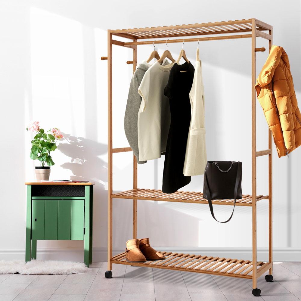 Bamboo Clothes Rack Coat Stand Garment Hanger Wardrobe Portable Airer Artiss