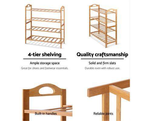 Bamboo Shoe Rack Organiser Wooden Stand Shelf 4 Tiers Shelves Artiss