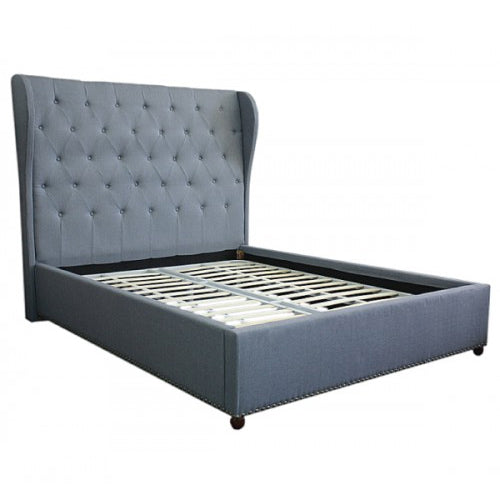 Paris Wing Upholstered Bed With Diamond Tufted Detailing - GREY Melbournians Furniture