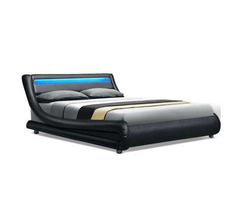 ALEX LED Bed Frame Base Mattress Platform Black Leather Artiss