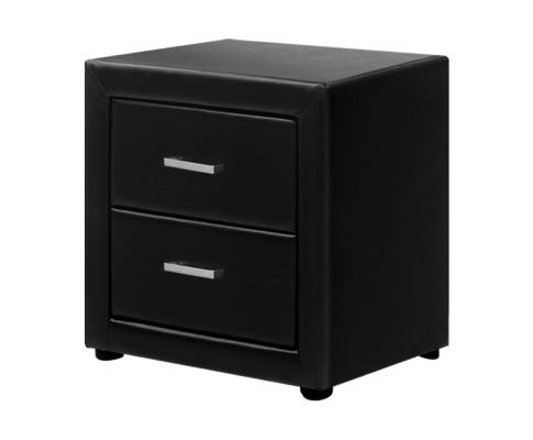 PVC Leather Bedside Table - Black Artiss