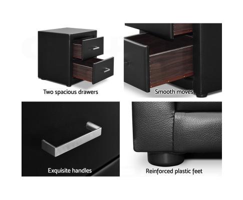 PVC Leather Bedside Table - Black Artiss