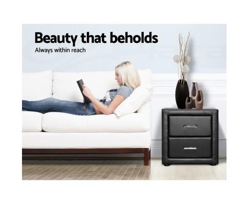 PVC Leather Bedside Table - Black Artiss