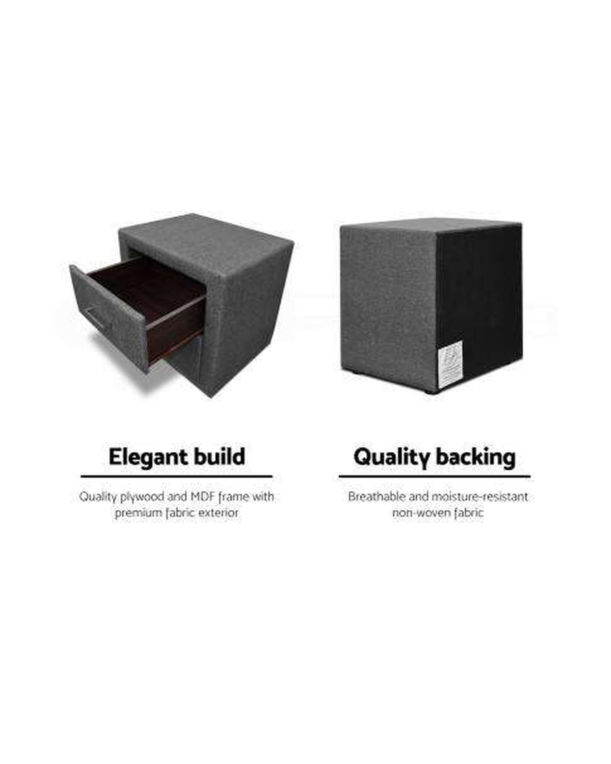 Fabric Bedside Table - Grey Artiss