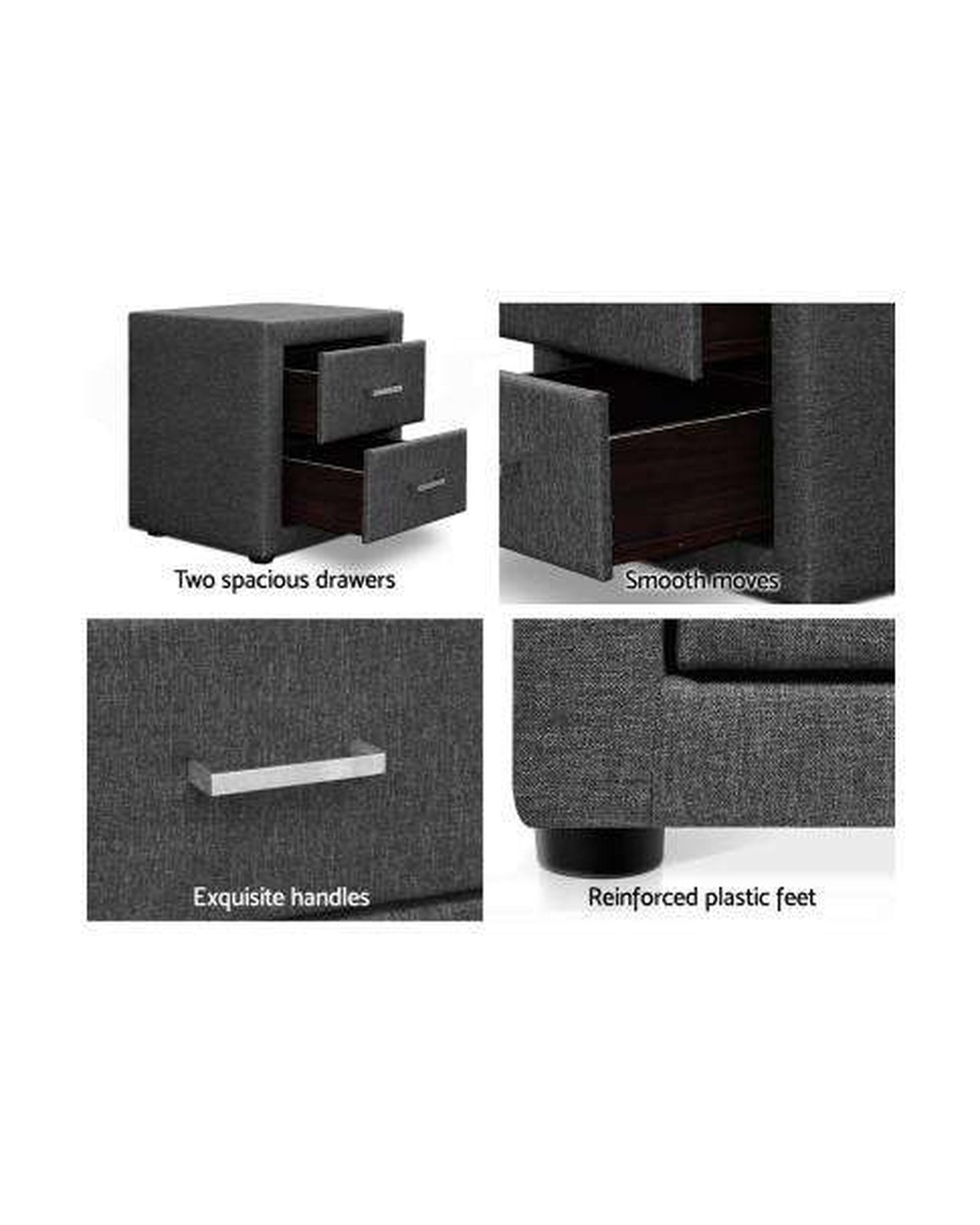 Fabric Bedside Table - Grey Artiss