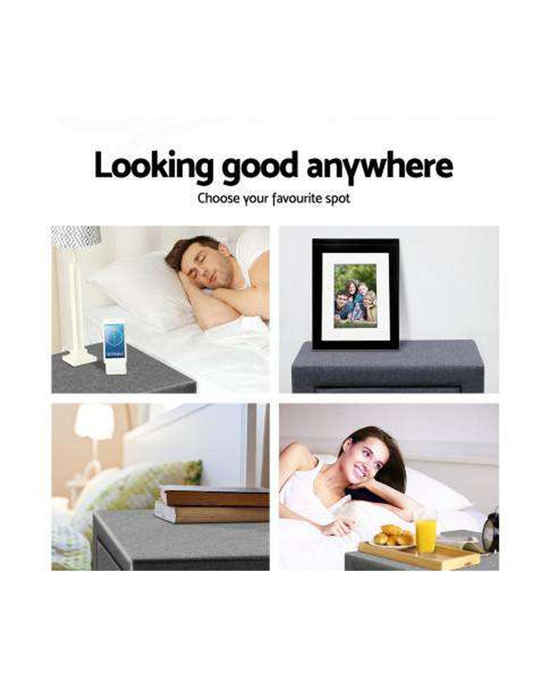 Fabric Bedside Table - Grey Artiss