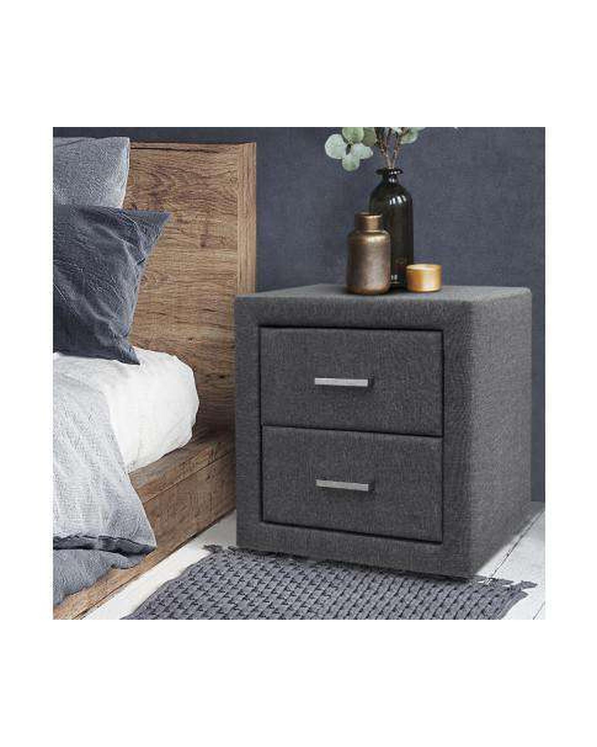 Fabric Bedside Table - Grey Artiss