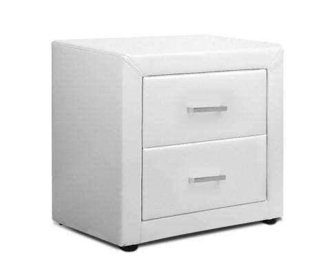 PVC Leather Bedside Table - White Artiss