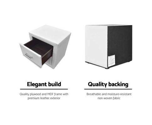 PVC Leather Bedside Table - White Artiss