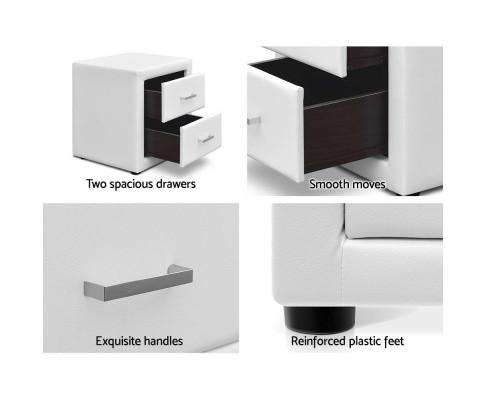 PVC Leather Bedside Table - White Artiss