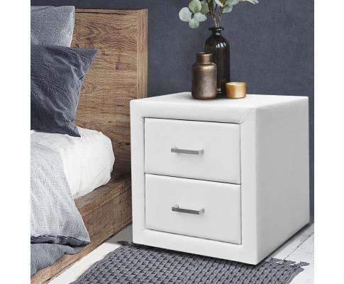 PVC Leather Bedside Table - White Artiss