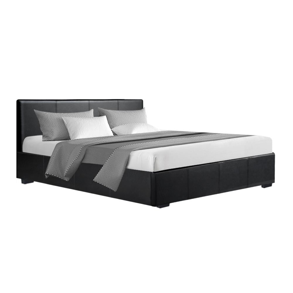 Nino Bed Frame PU Leather - Black Queen Artiss