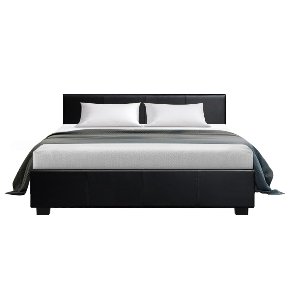 Nino Bed Frame PU Leather - Black Queen Artiss