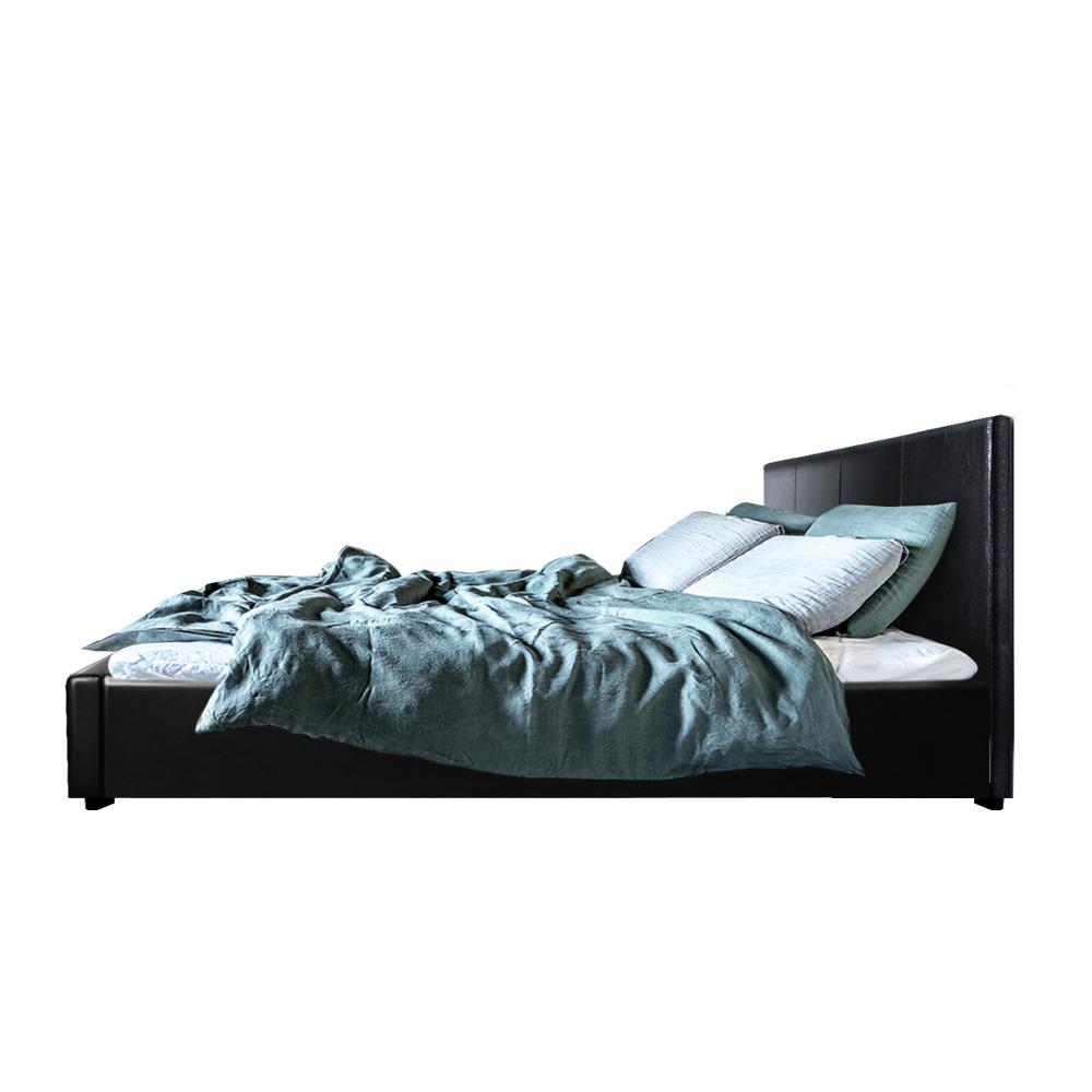 Nino Bed Frame PU Leather - Black Queen Artiss