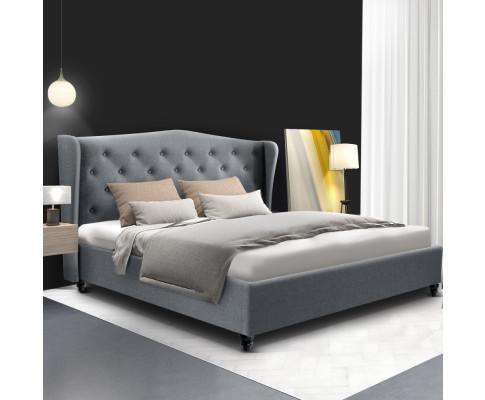PIER Bed Frame Base Mattress Platform Fabric Wooden - Grey Artiss