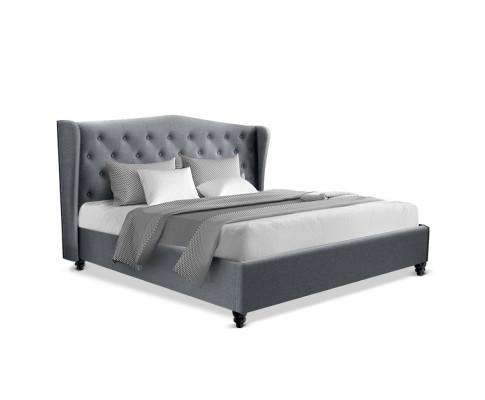 PIER Bed Frame Base Mattress Platform Fabric Wooden - Grey Artiss
