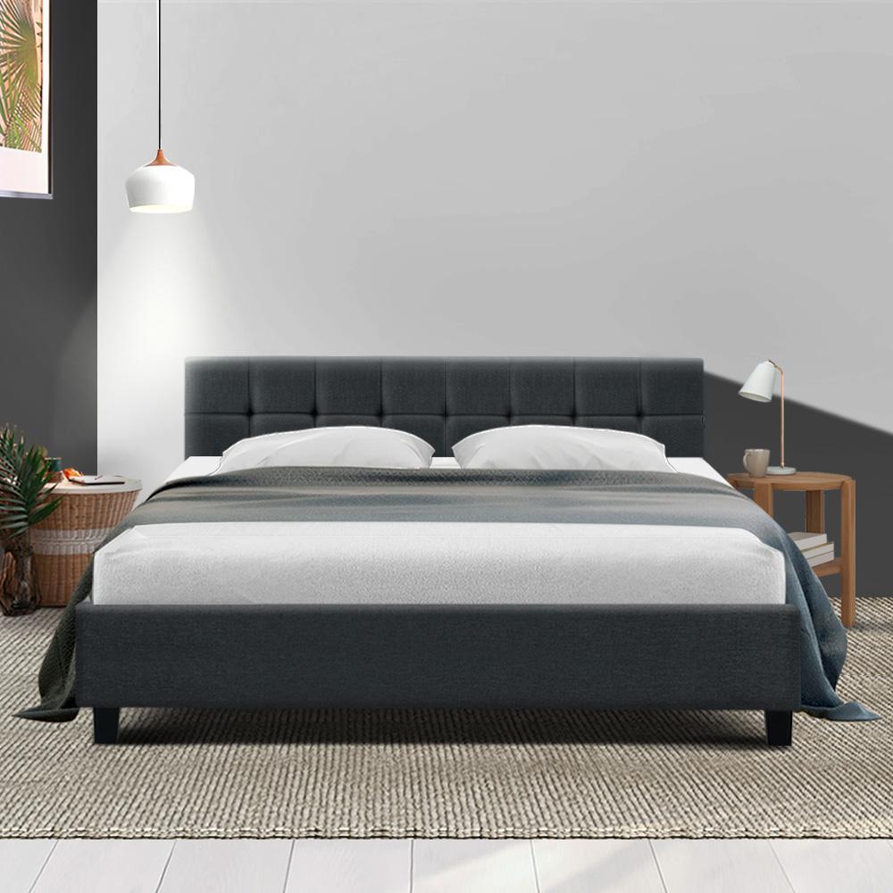 Soho Bed Frame Fabric- Charcoal King Artiss
