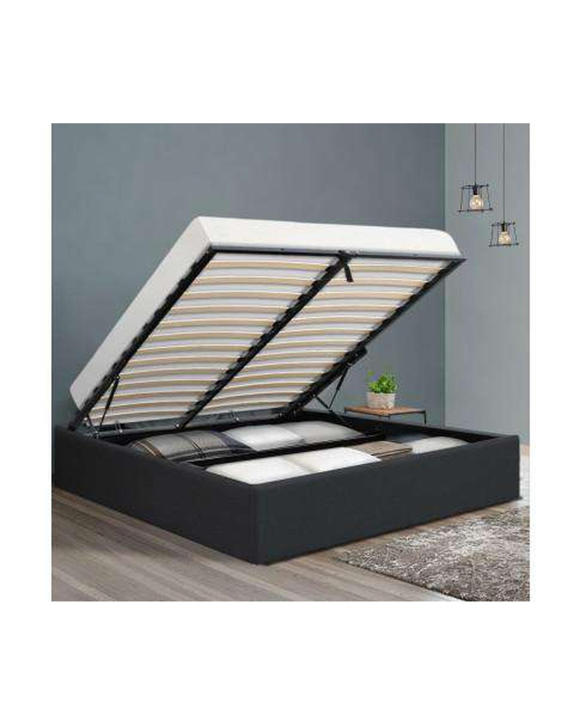 TOKI Storage Gas Lift Bed Frame without Headboard Fabric - Charcoal Artiss