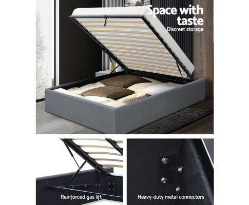 Gas Lift Bed Frame Base With Storage Platform Fabric - Grey Artiss
