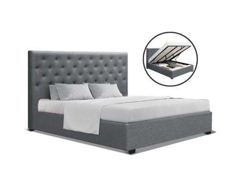 Gas Lift Fabric Bed Frame + Storage - Grey Artiss