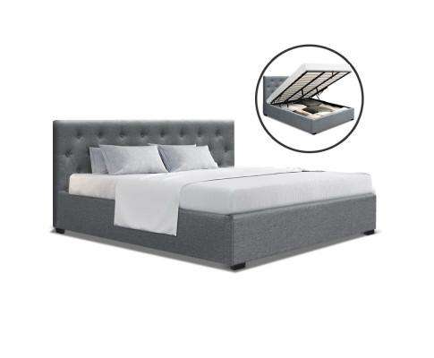 Gas Lift Bed Frame Base Mattress Platform Fabric Wooden Grey WARE Artiss