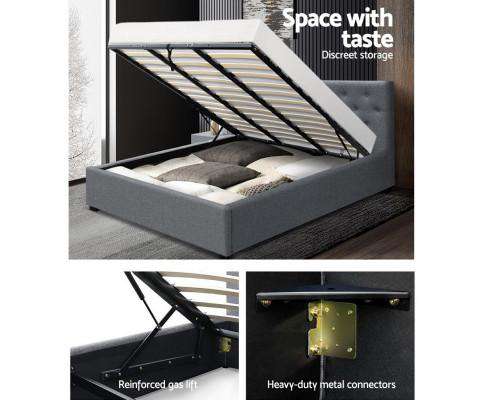 Gas Lift Bed Frame Base Mattress Platform Fabric Wooden Grey WARE Artiss