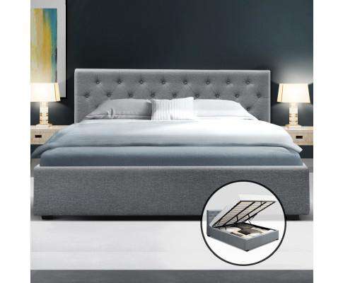 Gas Lift Bed Frame Base Mattress Platform Fabric Wooden Grey WARE Artiss