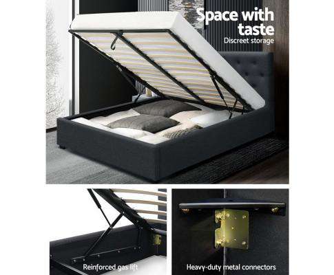 WARE Gas Lift Bed Frame Base With Storage Mattress Charcoal Fabric Artiss