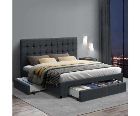 Fabric Bed Frame Headboard with Drawers - Charcoal Artiss