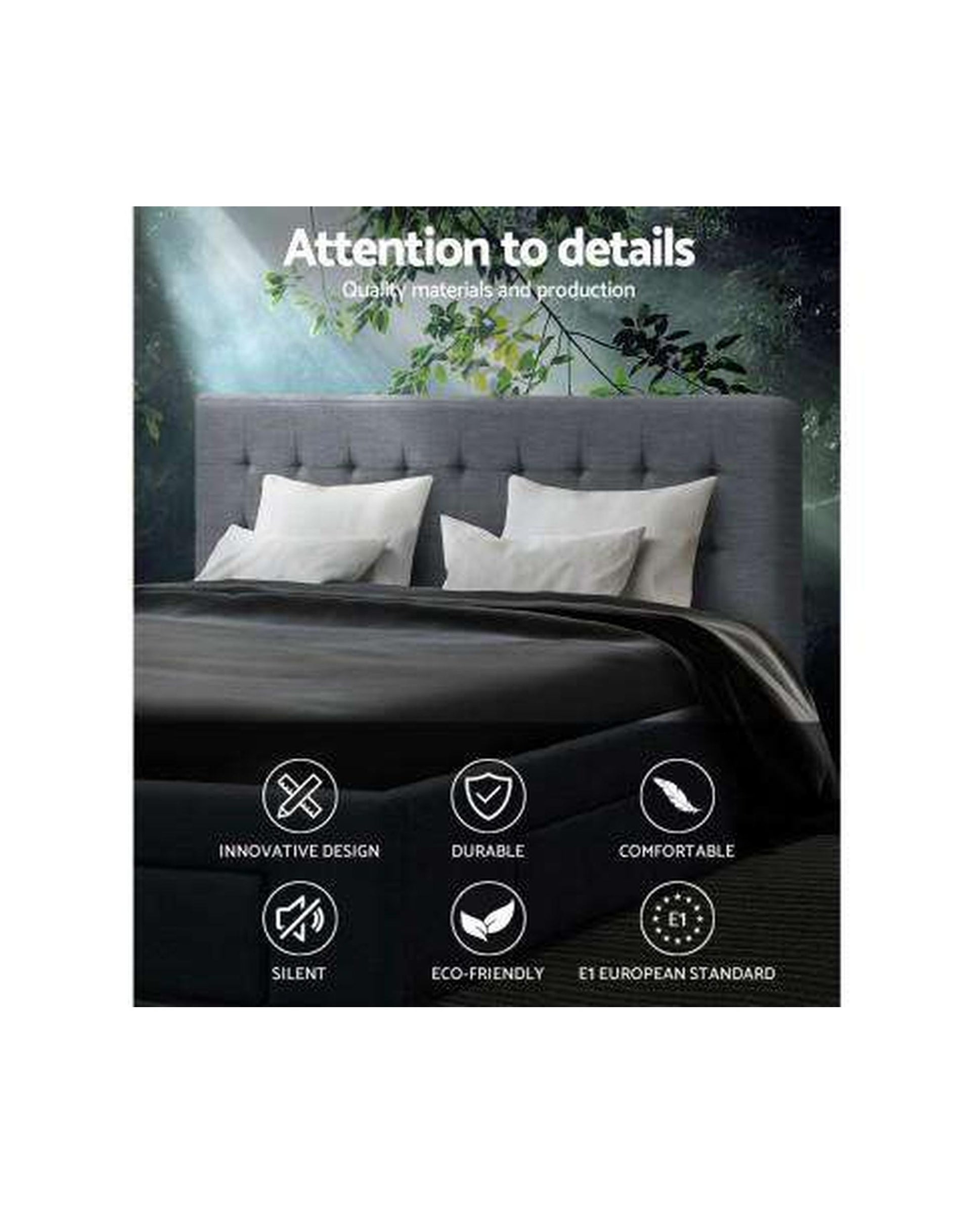 Bed Frame with 4 Storage Drawers AVIO Fabric Headboard Wooden - Grey Artiss